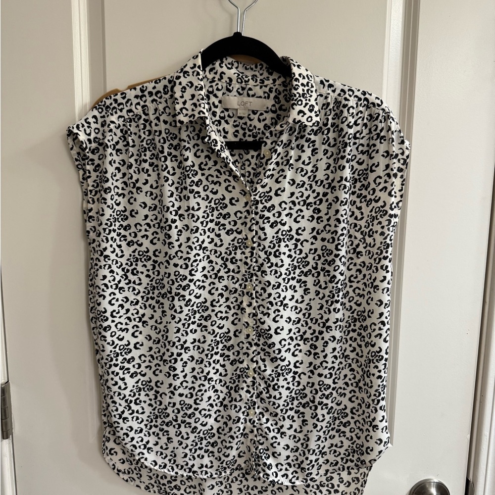 LOFT Black and White Animal Print Blouse